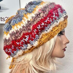 Hand Knits 2 Love Slouch Winter Hat Beanie Designer Adjustable Fit Deco Beads